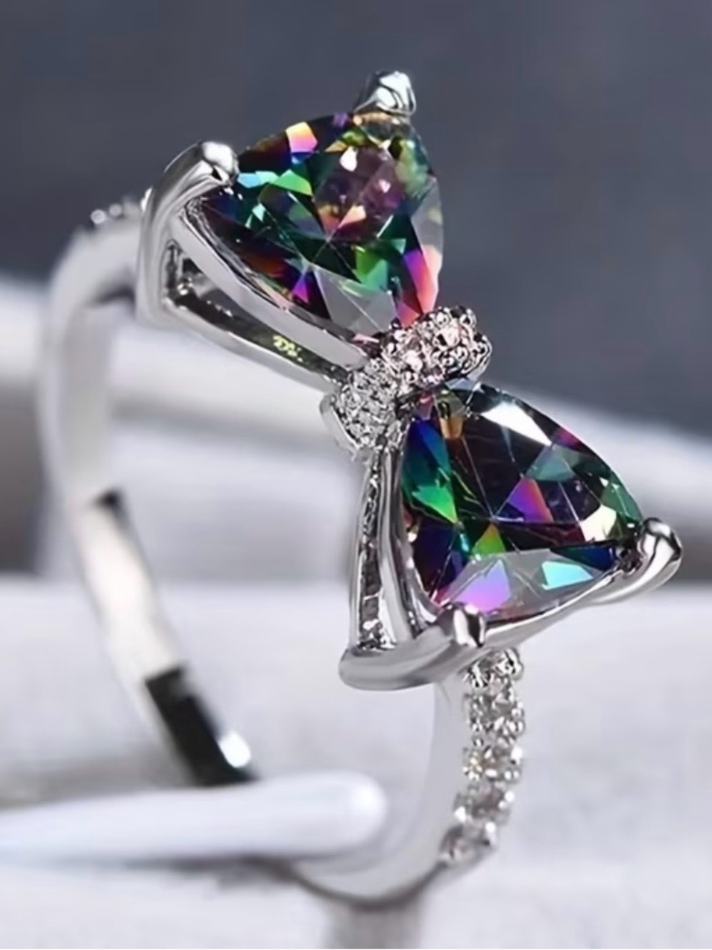 Mystic Topaz Silver Ring - Multicolor-Size 8